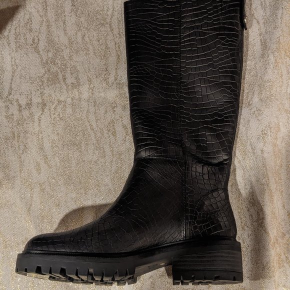 Paige - Bella Croc-Embossed Leather Riding Boots - Black -  NEW - Size 8… - Picture 6 of 10